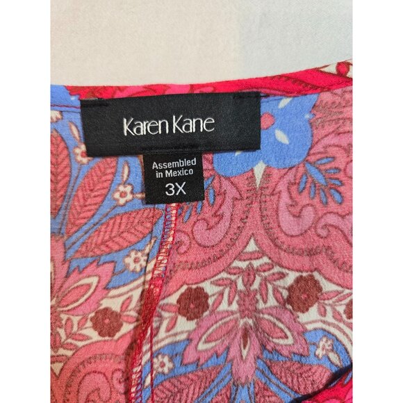 Karen Kane Size 3X Boho Floral Print Blouse Red & Blue Long Sleeve Peasant Style - Picture 3 of 13